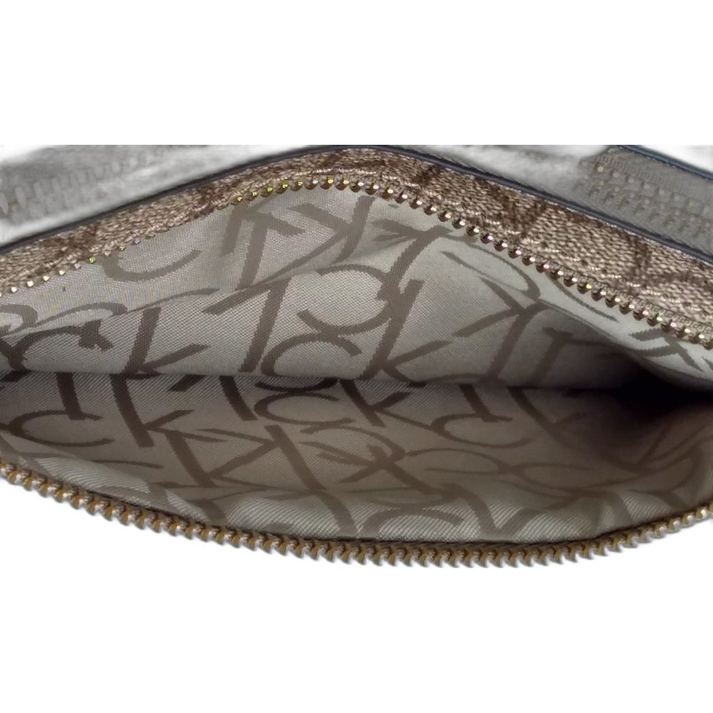 Calvin Klein Saffiano Wristlet - Brown/Pink Floral Zip Closure. - Picture 7 of 8